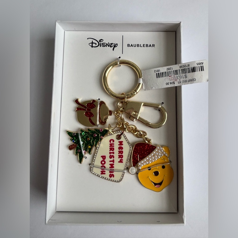 BaubleBar Disney Winnie the Pooh Christmas Bag Charm Keychain NWT